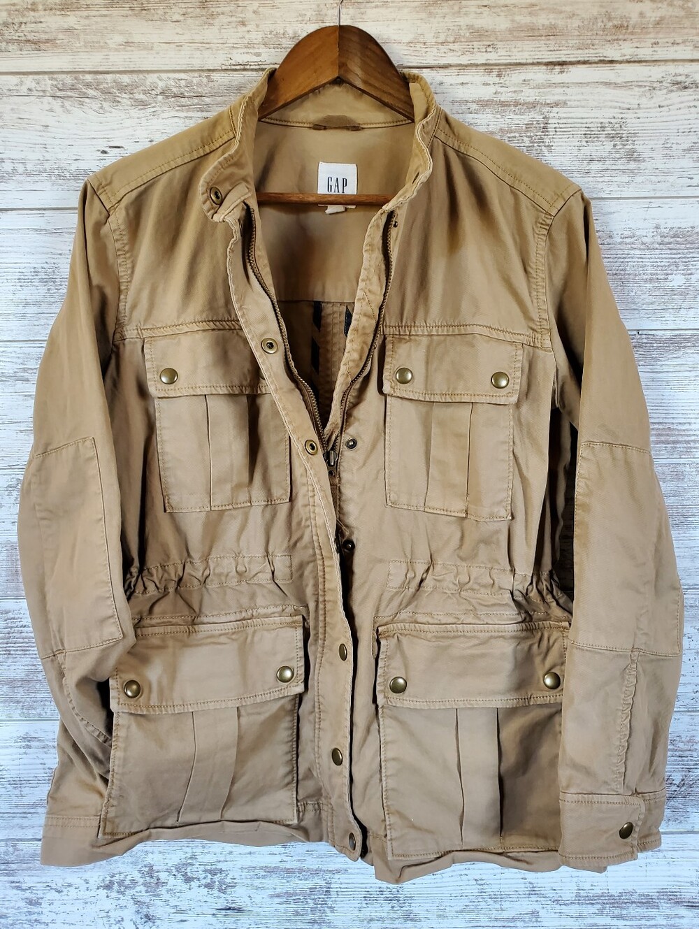 GAP Field Jacket Cargo Pocket Coat Tan Khaki Cotton Military Utility Unisex